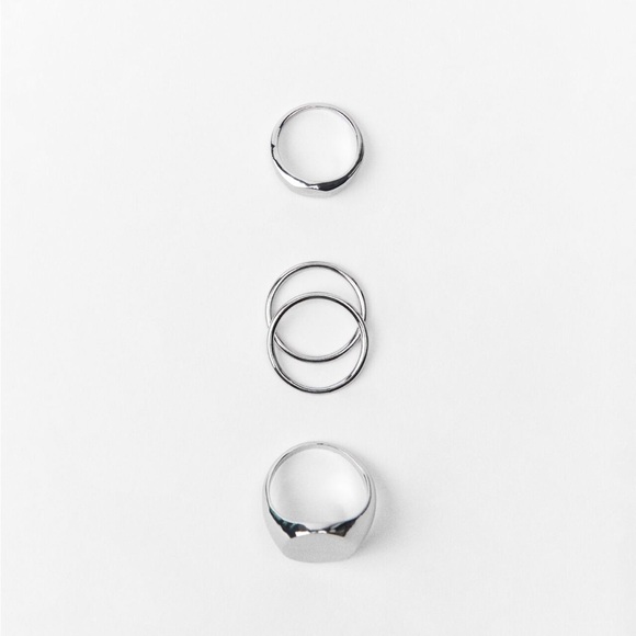 Zara limited edition metallic silver ring set of 3